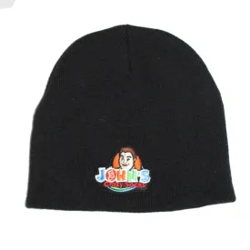 John's Black Embroidered Beanie Knit Hat