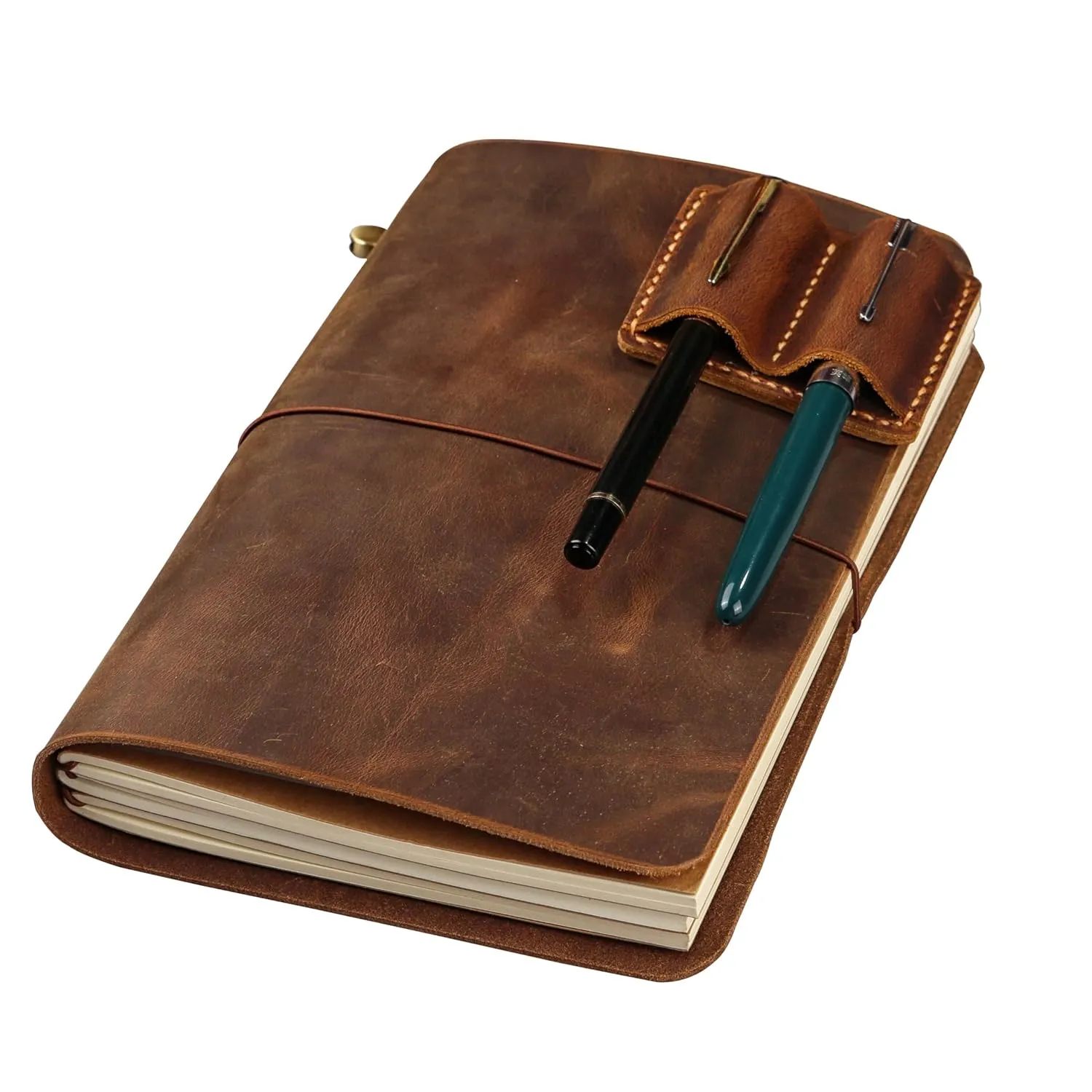 Leather A5 Travelers Notebook Cover with Inner Pockets and Card Slots and Pen Holder (Inches, A5-8.3 x 5.8)