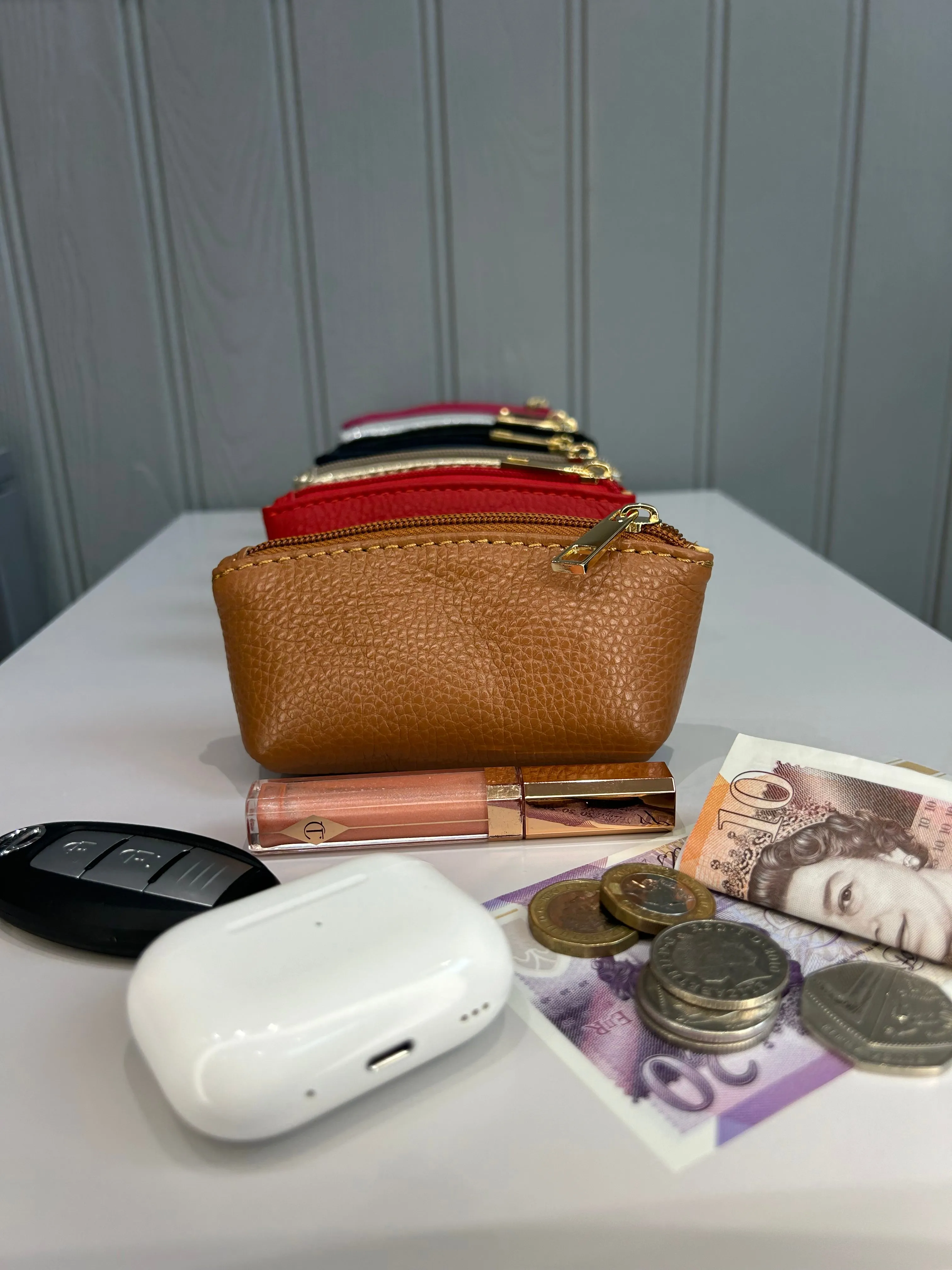 Leather Curved Mini Pouch | Tan