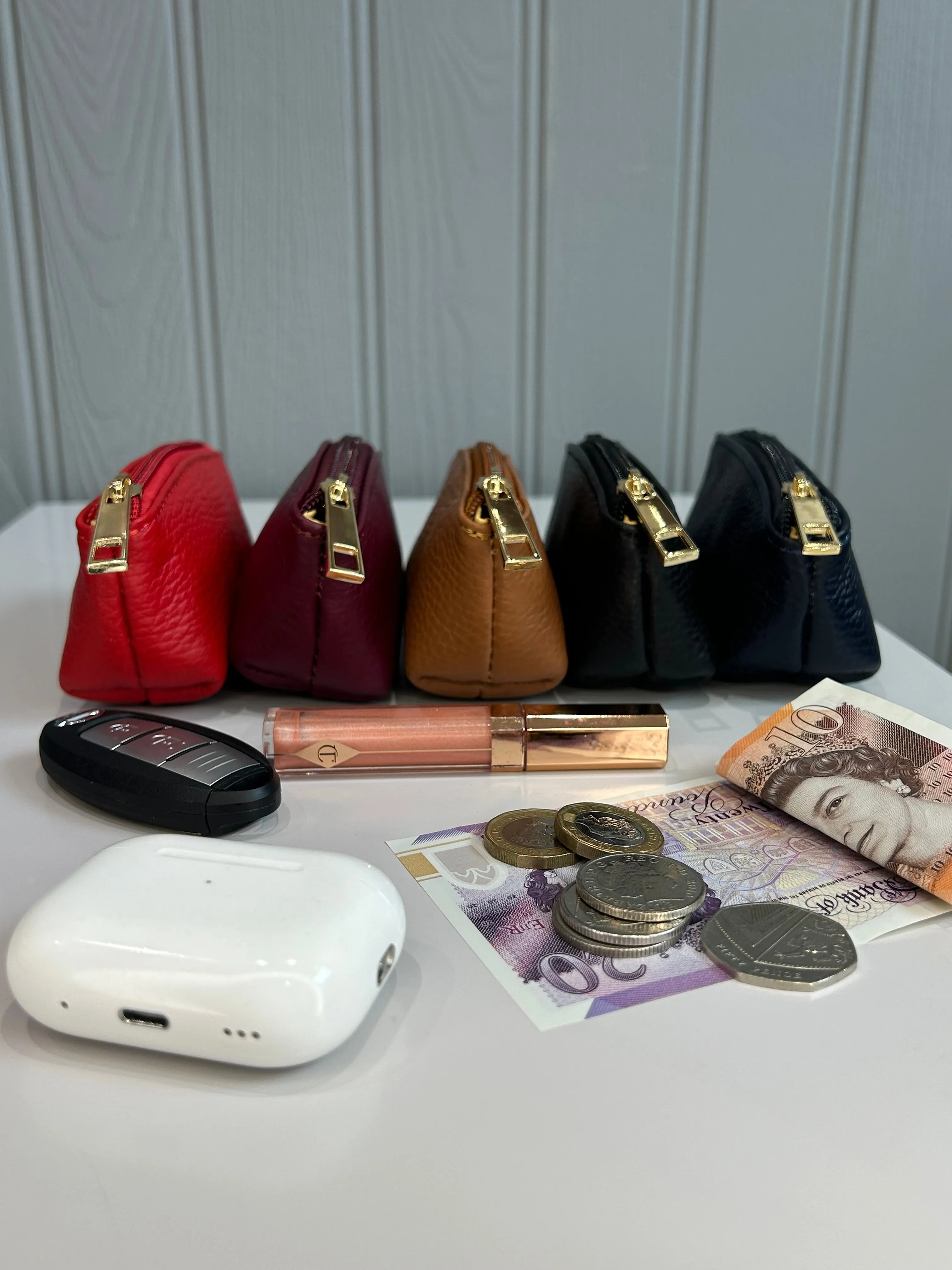 Leather Curved Mini Pouch | Tan