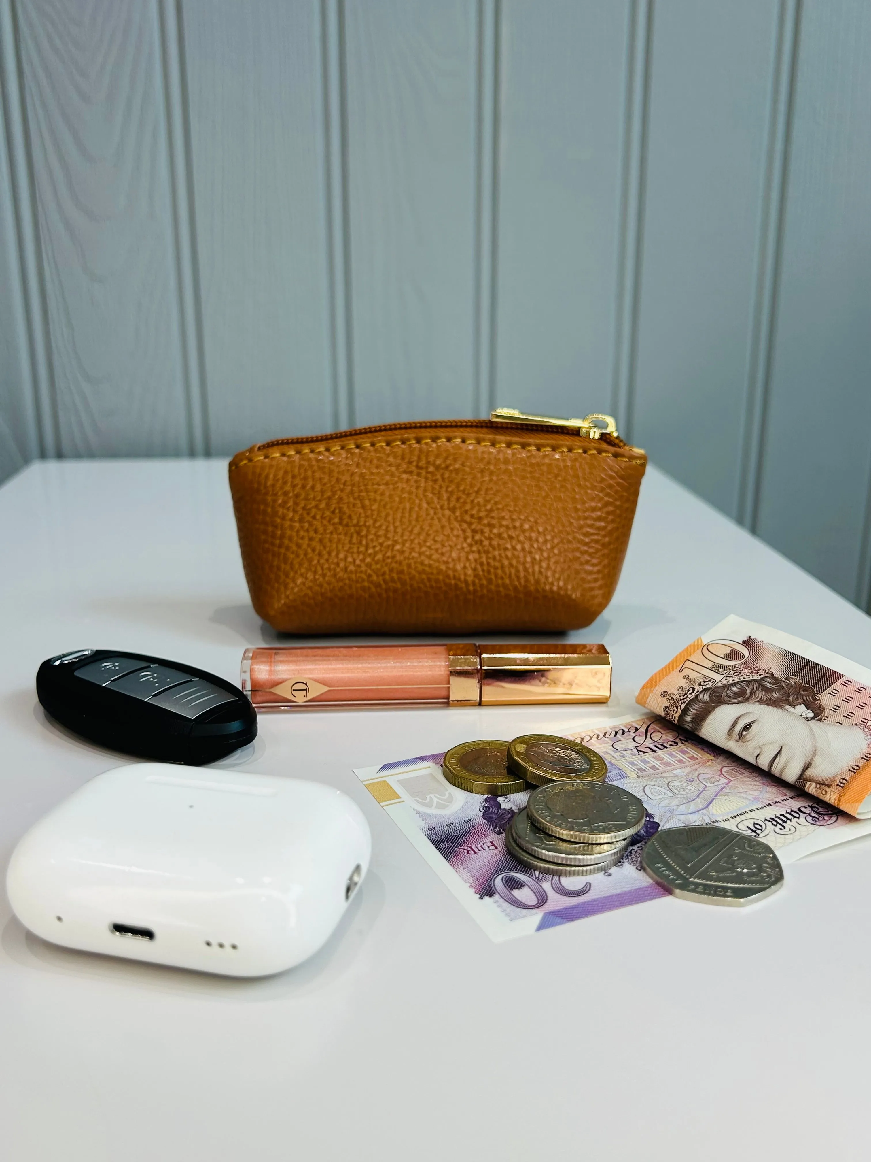 Leather Curved Mini Pouch | Tan