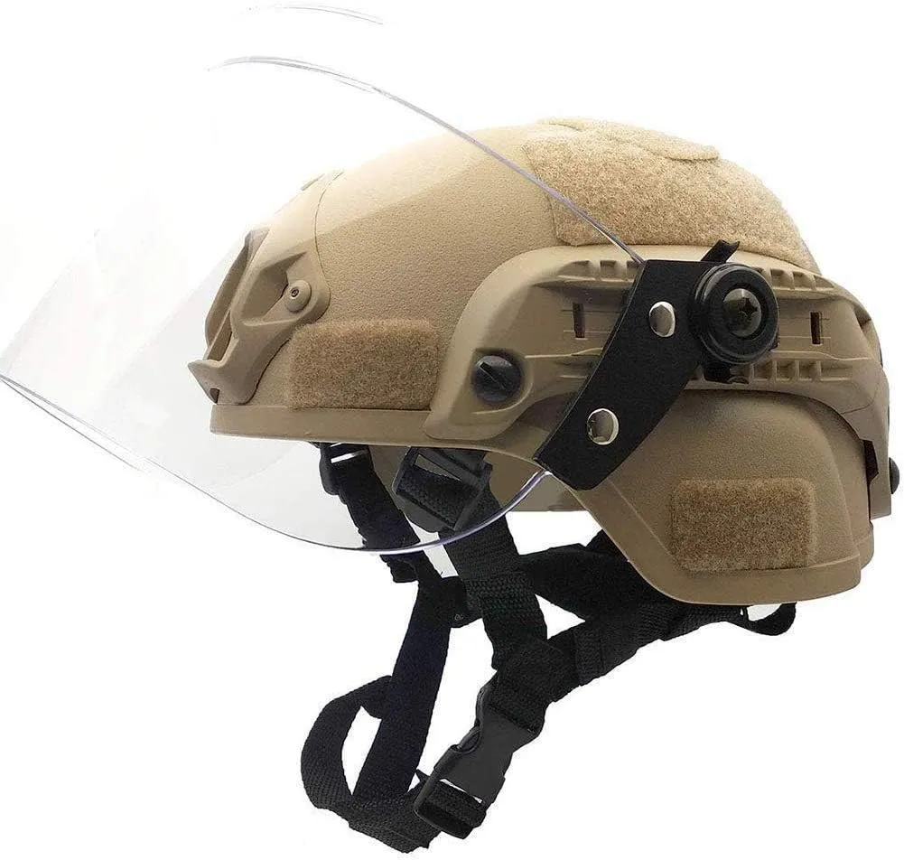 LEJUNJIE Tactical MICH 2000 Fast Helmet with Clear Riot Visor Face Shield Sliding Goggles for Airsoft Paintball CS War Games Outdoor Sports.