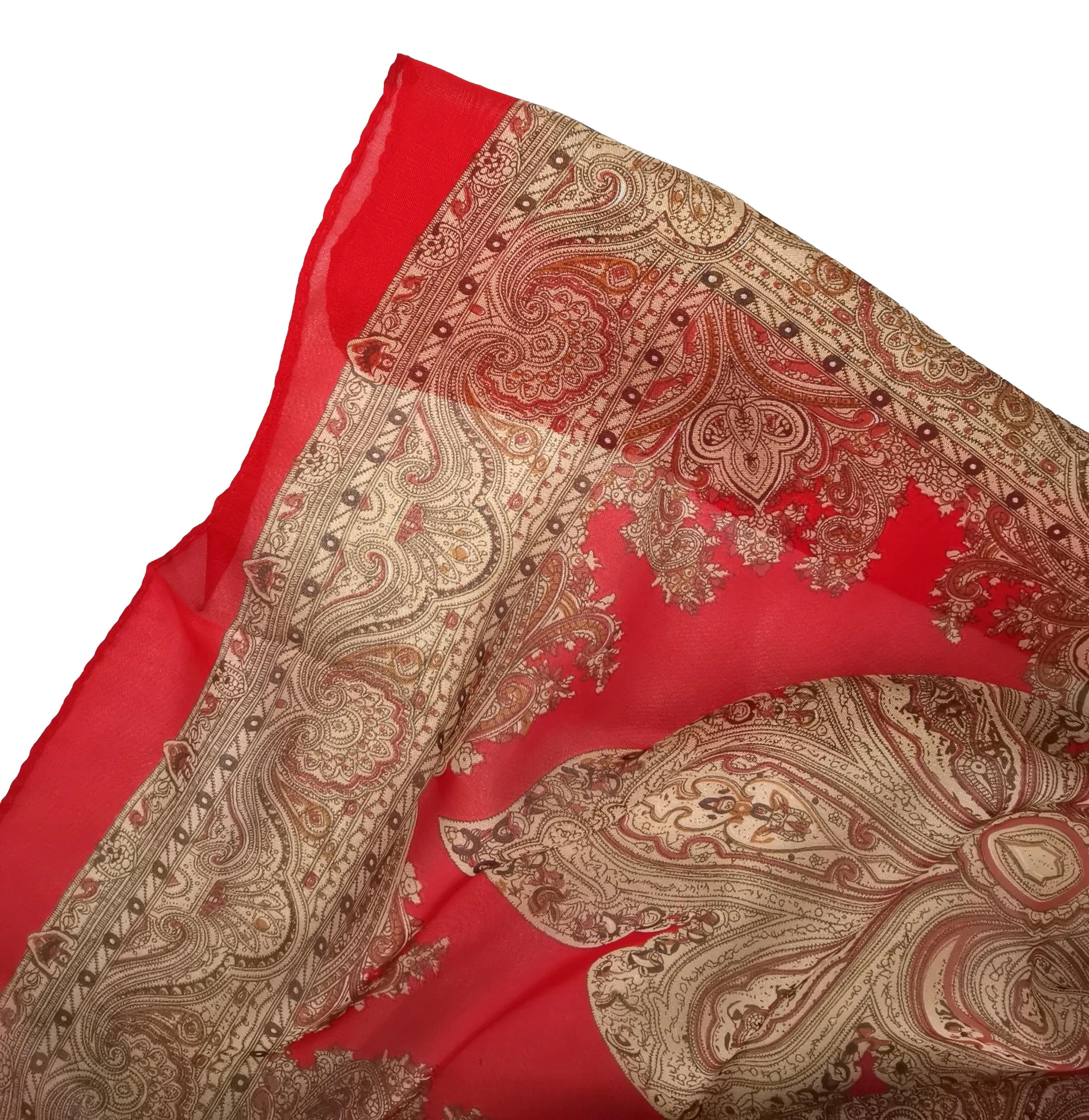 Long Sheer Chiffon Scarf Red Theme Paisley Print CHL428