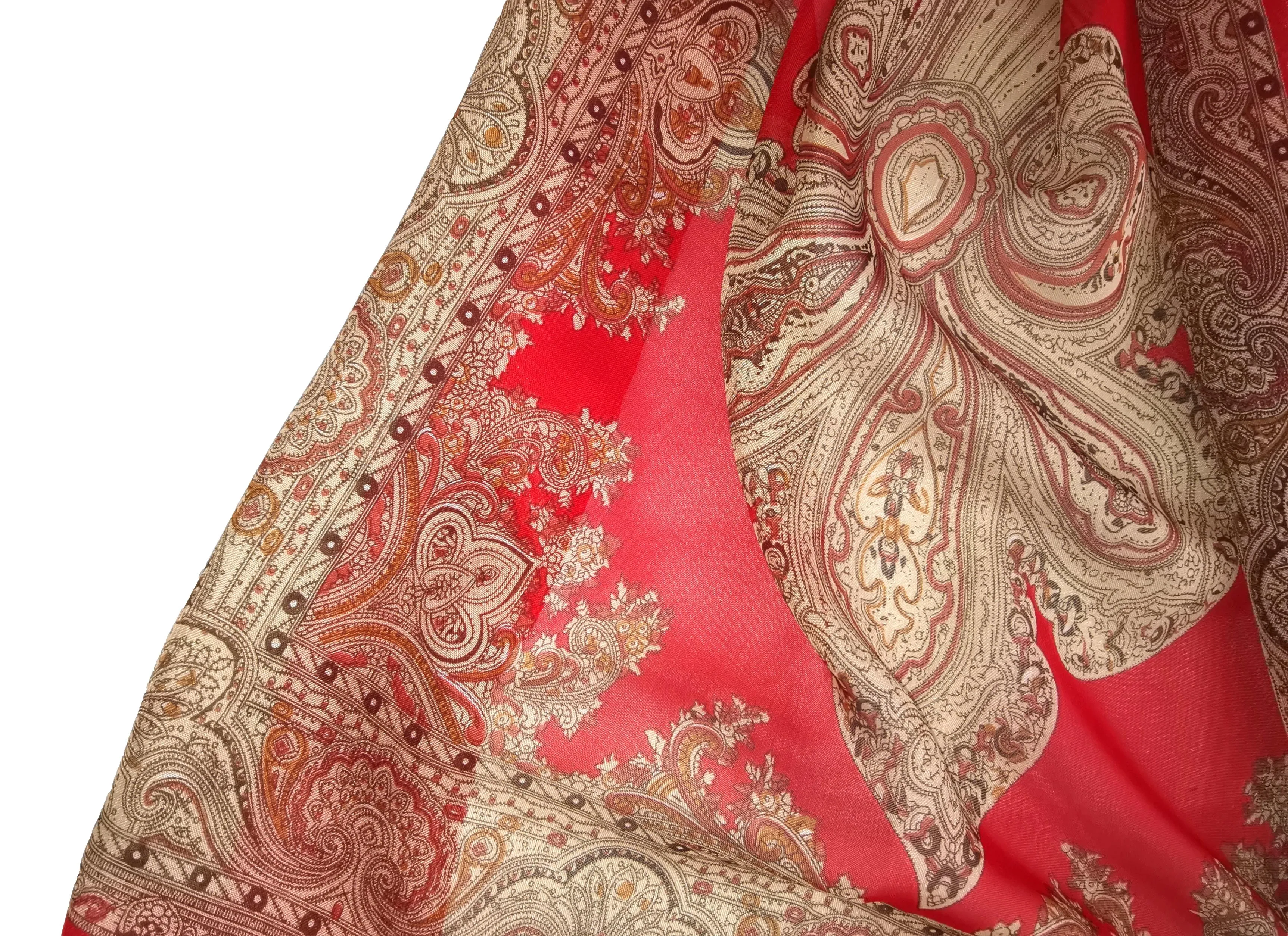 Long Sheer Chiffon Scarf Red Theme Paisley Print CHL428