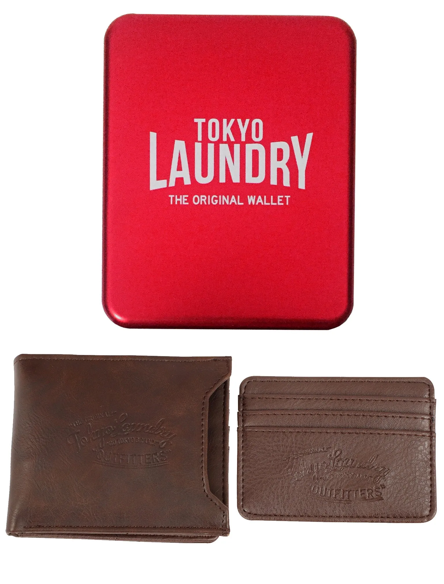 Louisville Tan Faux Leather Card Holder And Wallet Set In Metal Gift Box - Tokyo Laundry