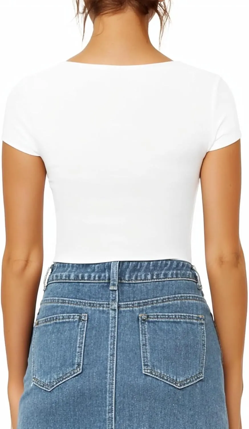 MANGOPOP Women's Square Neck Short Sleeve Long Sleeve Bodysuit Sexy Body Suits Shirt Slim Fitted Tops