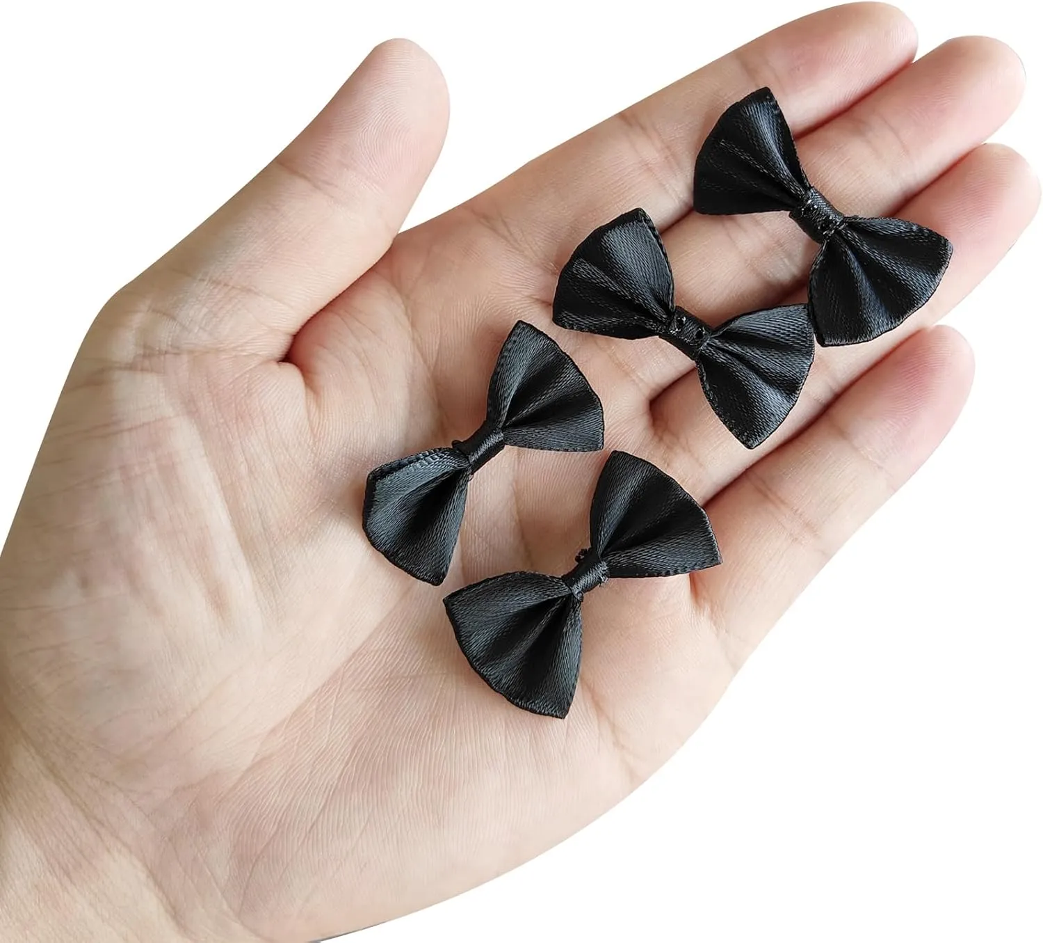 MECCANIXITY 100pcs Navy Blue Bow Ties 1.5" x 1" Mini Bowknot for Crafting Little Satin Bows Bulk for DIY Sewing Scrapbooking Wedding Gift Present Home Decoration