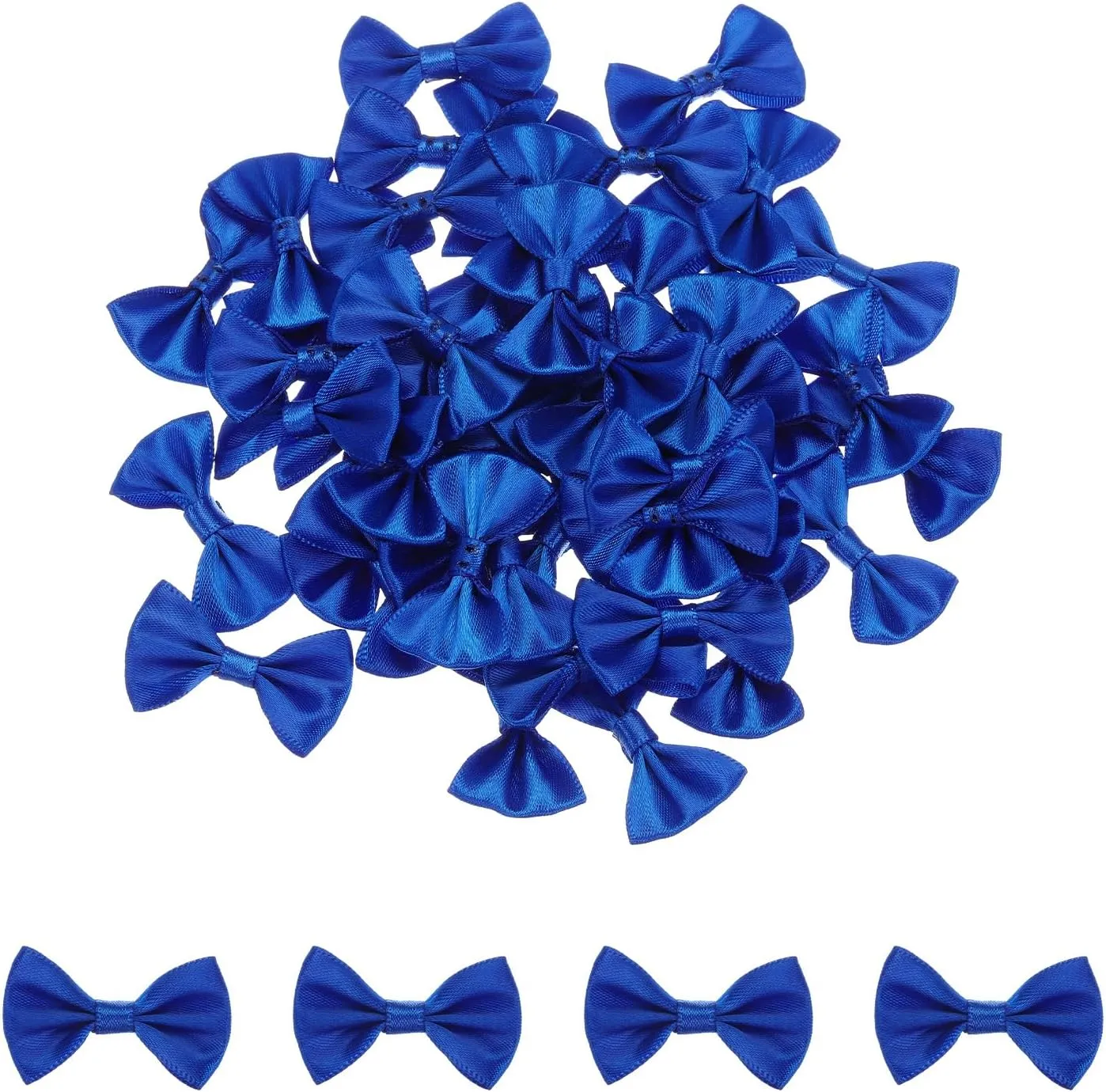 MECCANIXITY 100pcs Navy Blue Bow Ties 1.5" x 1" Mini Bowknot for Crafting Little Satin Bows Bulk for DIY Sewing Scrapbooking Wedding Gift Present Home Decoration