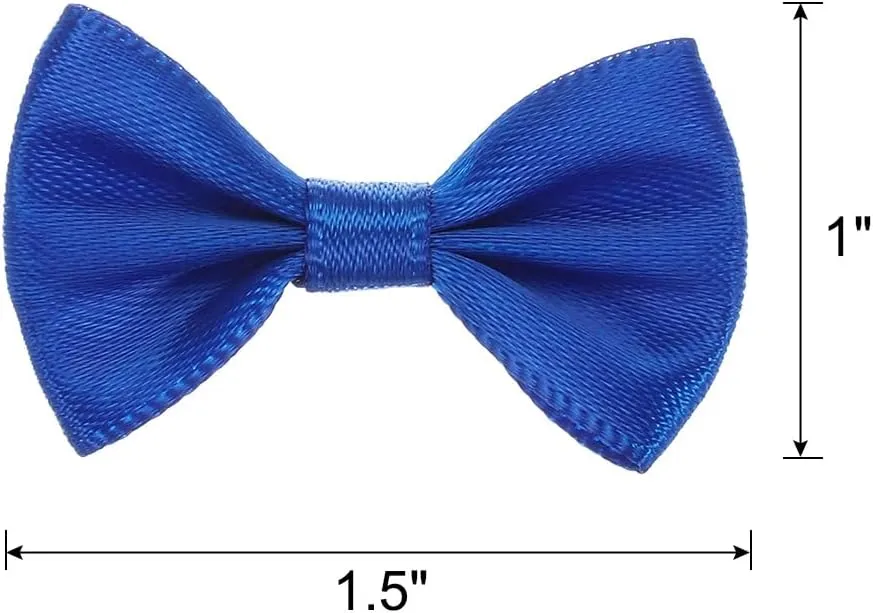 MECCANIXITY 100pcs Navy Blue Bow Ties 1.5" x 1" Mini Bowknot for Crafting Little Satin Bows Bulk for DIY Sewing Scrapbooking Wedding Gift Present Home Decoration