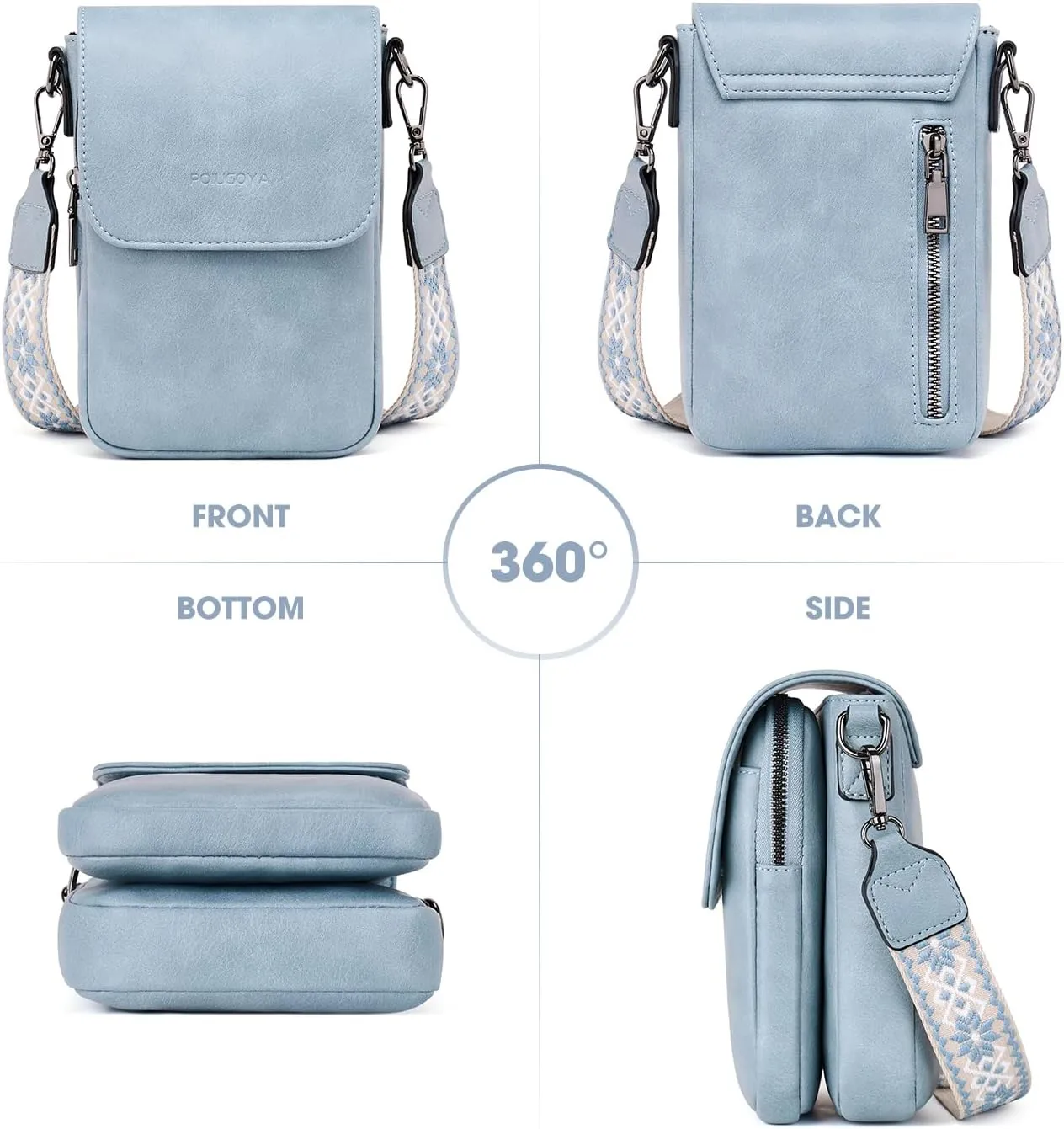 POIUGOYA Small Crossbody Bags for Women Trendy,Leather Triple Compartment Cell Phone Crossbody Wallet Purses with Card Slots