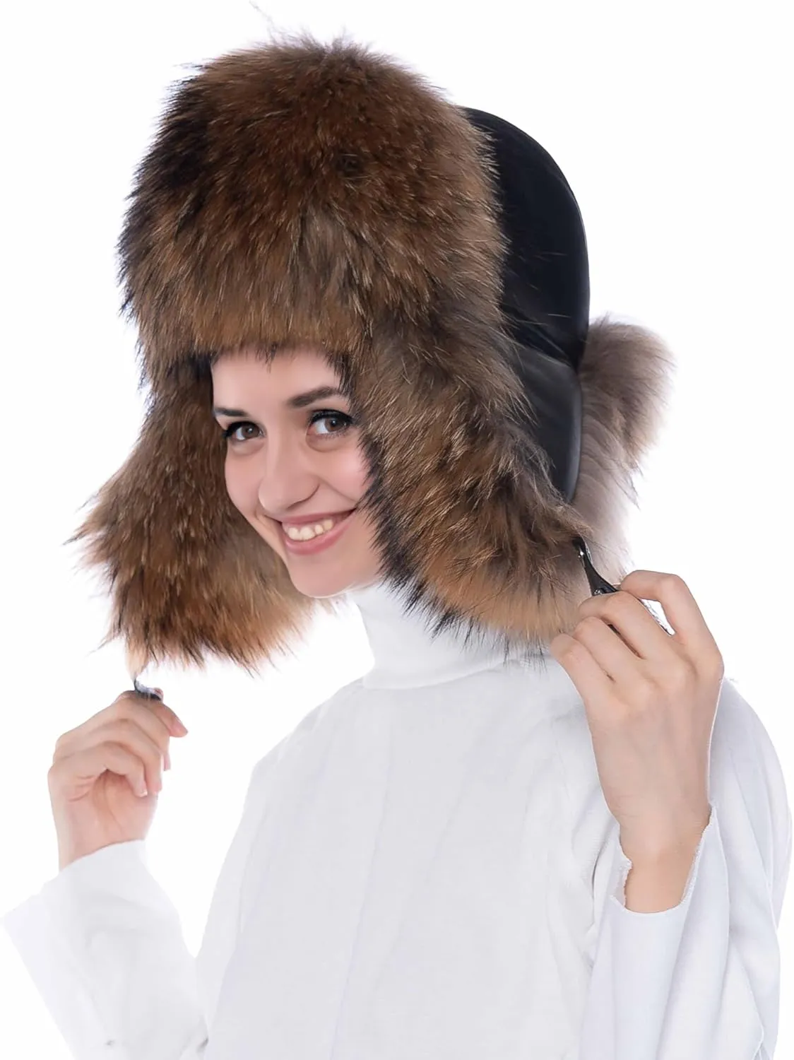 Real Fox Fur Hat - Genuine Sheepskin Leather Shell, Unisex Classic Ushanka Style, Warm and Windproof for Winter