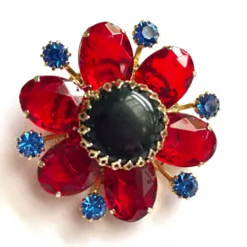 Red & Blue Vintage Rhinestone Brooch