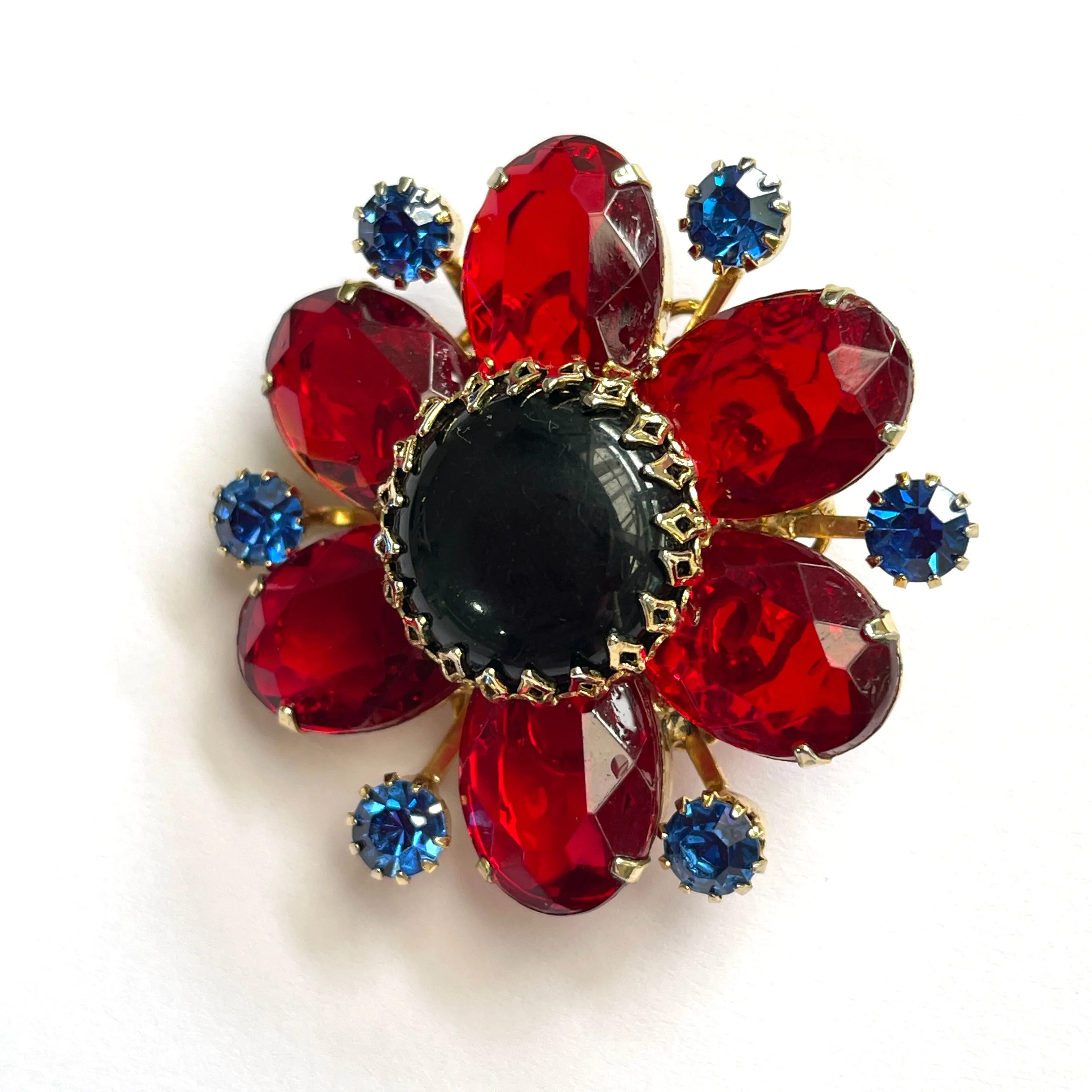 Red & Blue Vintage Rhinestone Brooch
