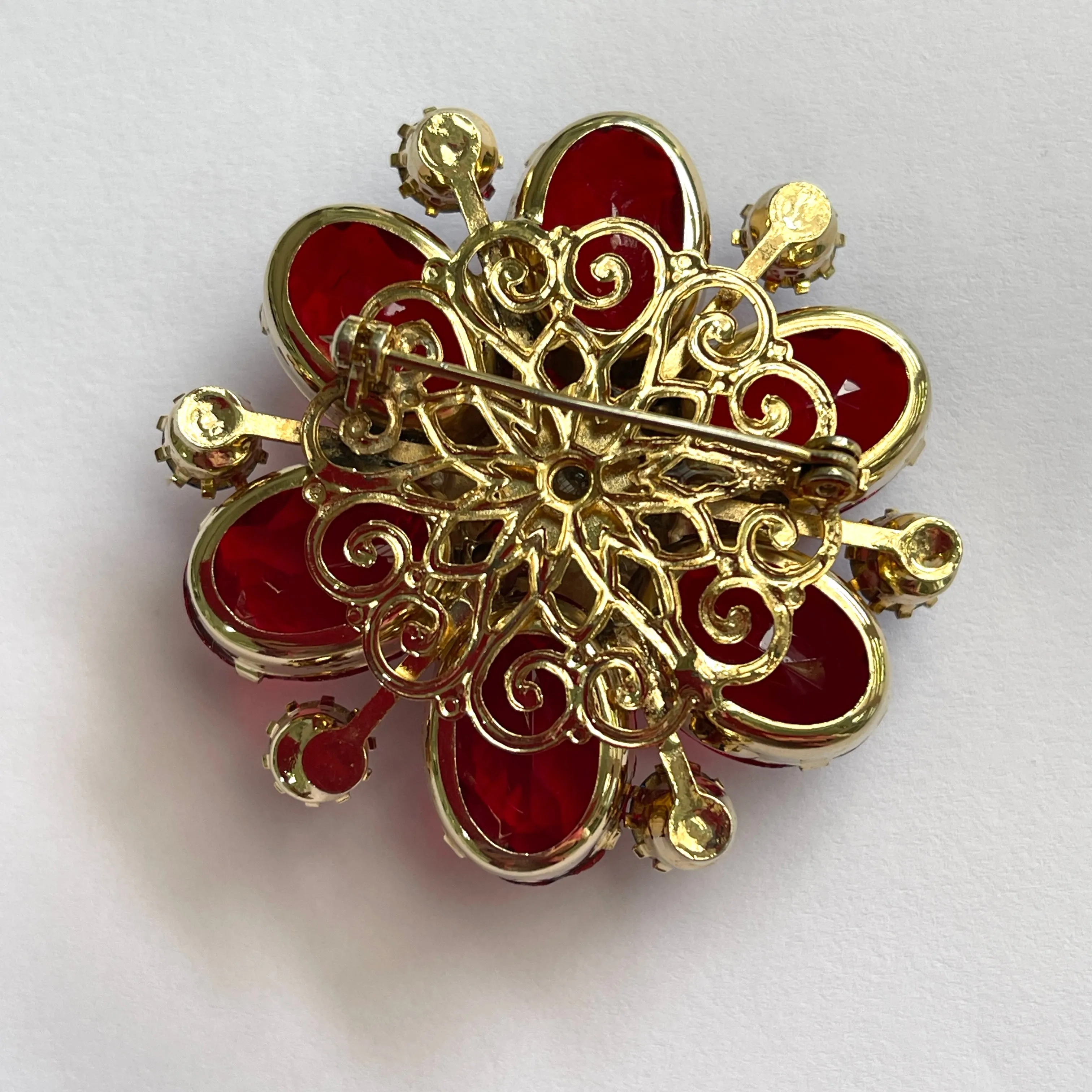Red & Blue Vintage Rhinestone Brooch