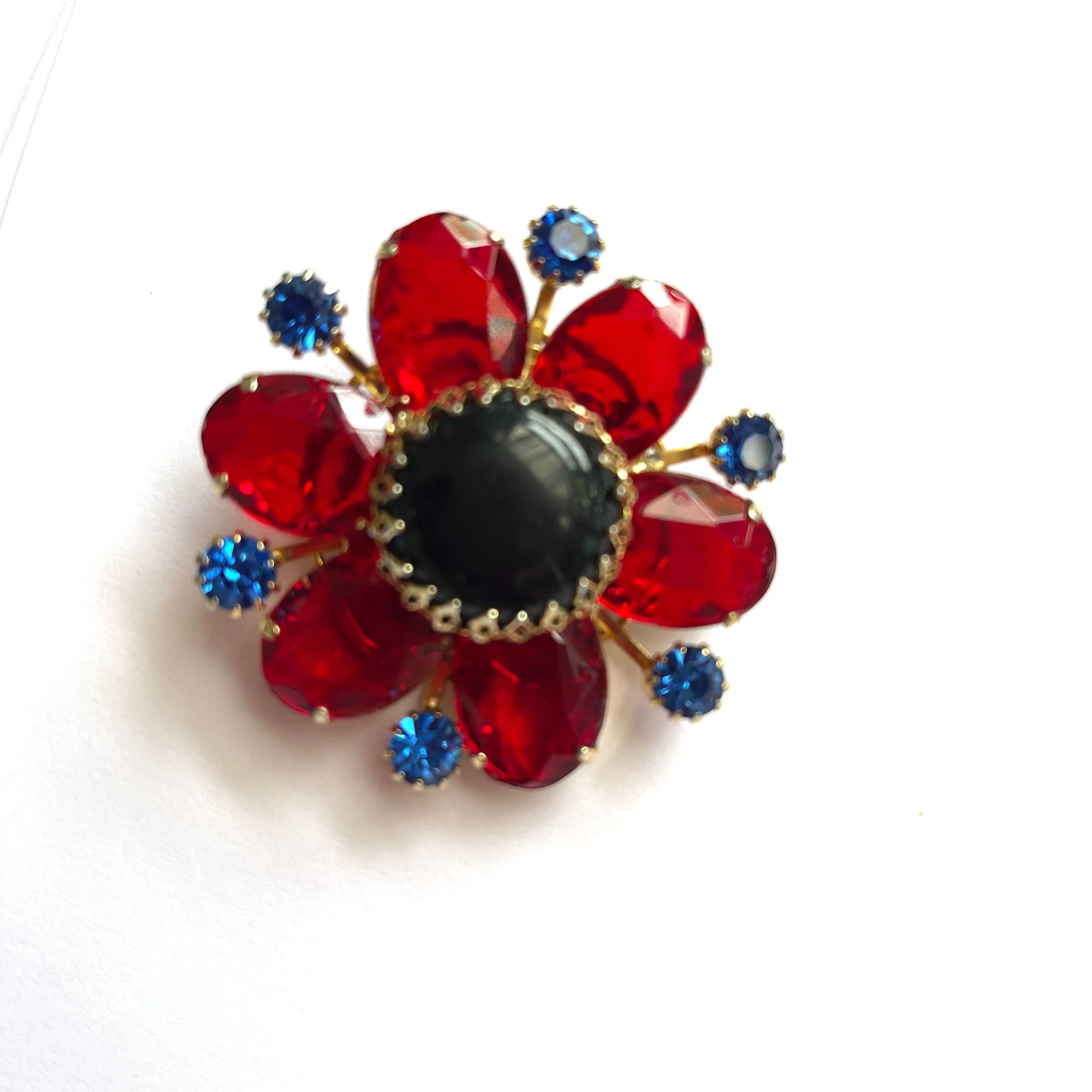 Red & Blue Vintage Rhinestone Brooch