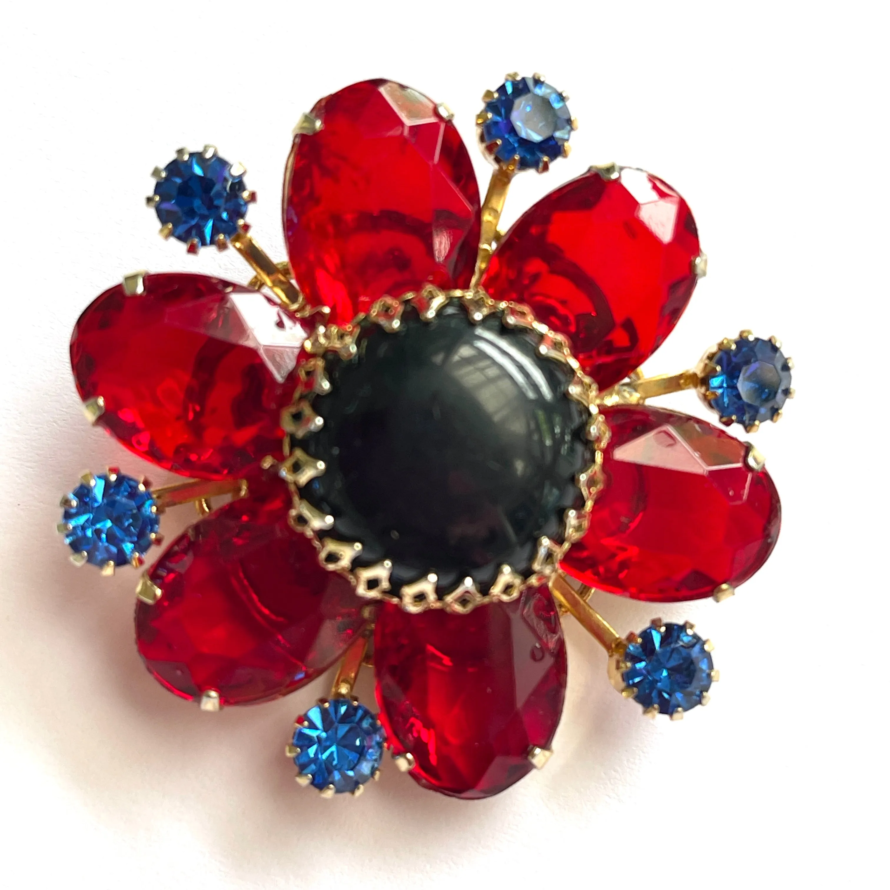 Red & Blue Vintage Rhinestone Brooch