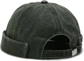 Retro Cotton No Brim Hat Adjustable Rolled Cuff Brimless Beanie Skull Cap