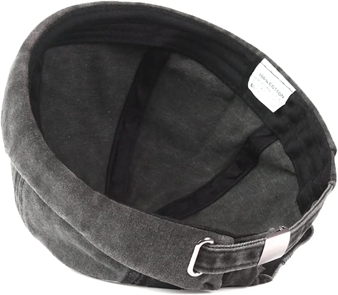 Retro Cotton No Brim Hat Adjustable Rolled Cuff Brimless Beanie Skull Cap