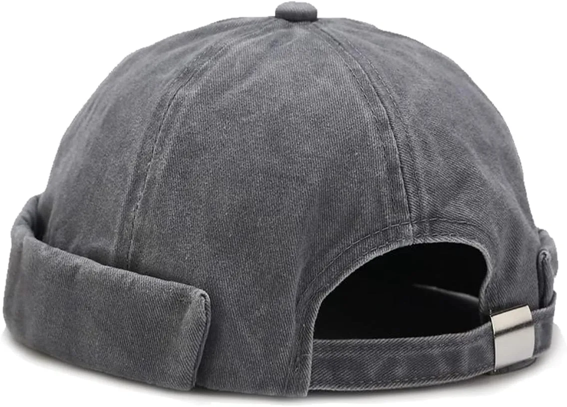 Retro Cotton No Brim Hat Adjustable Rolled Cuff Brimless Beanie Skull Cap