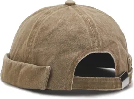 Retro Cotton No Brim Hat Adjustable Rolled Cuff Brimless Beanie Skull Cap
