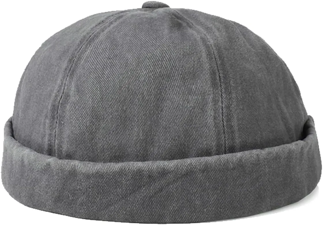 Retro Cotton No Brim Hat Adjustable Rolled Cuff Brimless Beanie Skull Cap