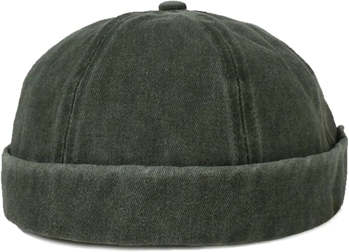 Retro Cotton No Brim Hat Adjustable Rolled Cuff Brimless Beanie Skull Cap