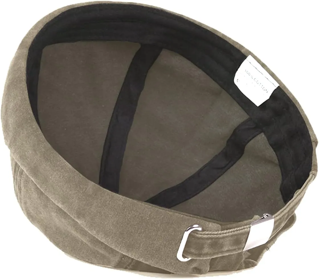 Retro Cotton No Brim Hat Adjustable Rolled Cuff Brimless Beanie Skull Cap
