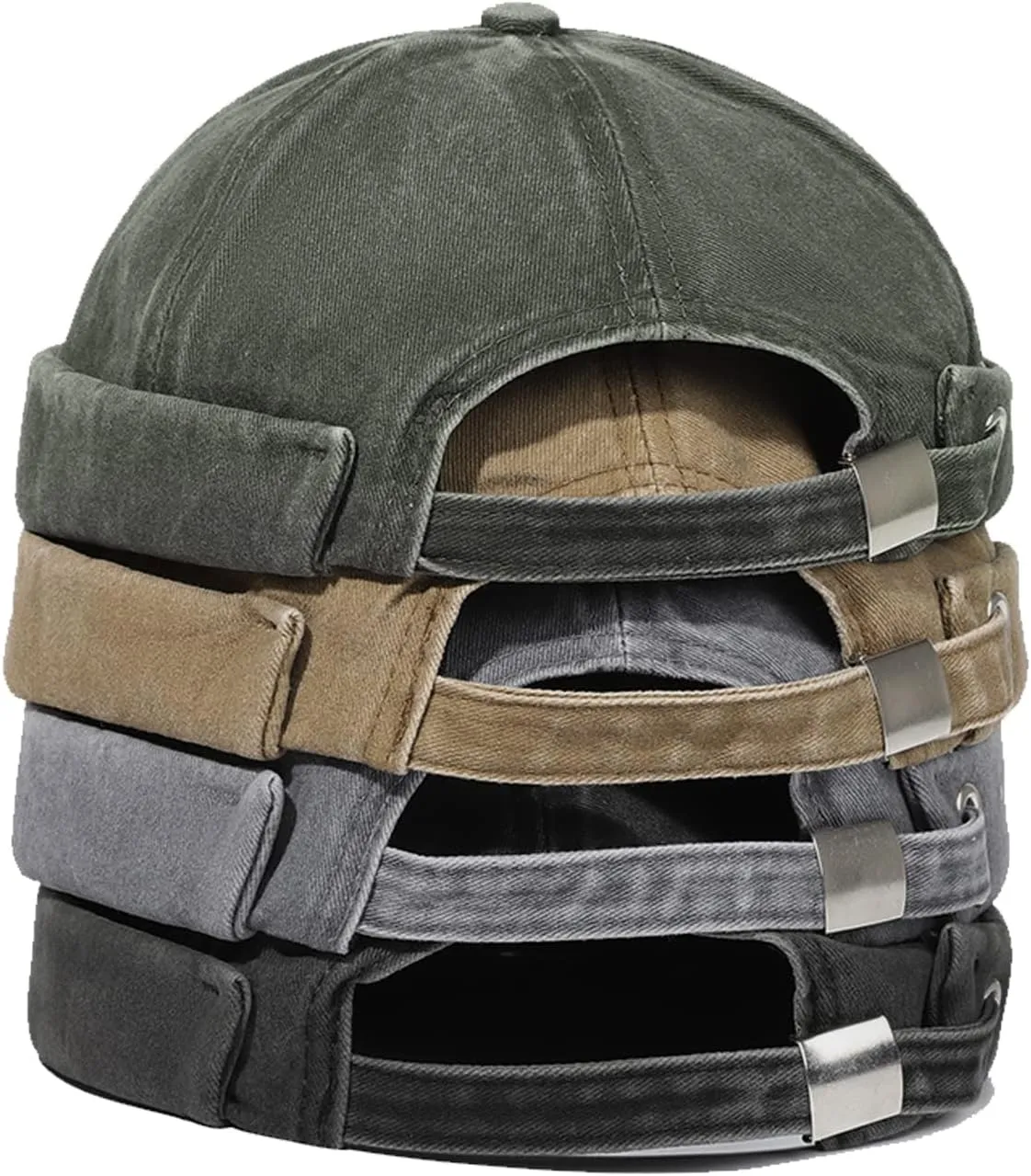 Retro Cotton No Brim Hat Adjustable Rolled Cuff Brimless Beanie Skull Cap
