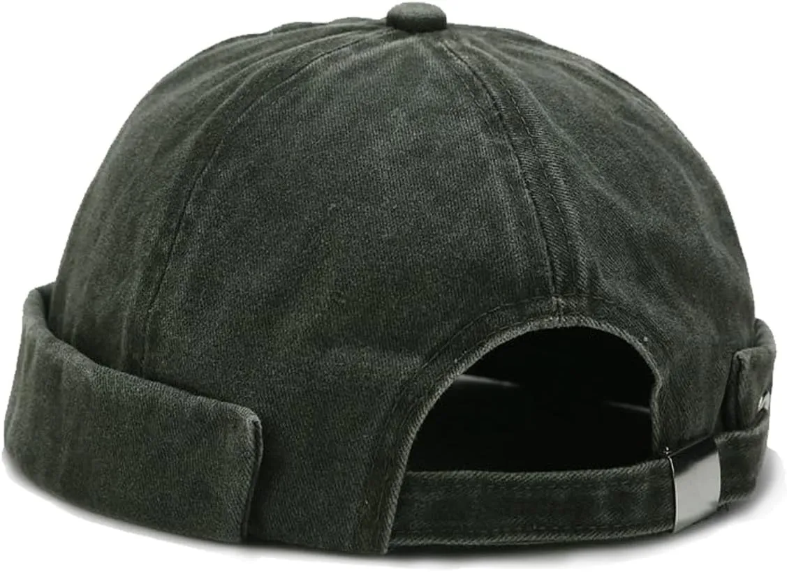 Retro Cotton No Brim Hat Adjustable Rolled Cuff Brimless Beanie Skull Cap