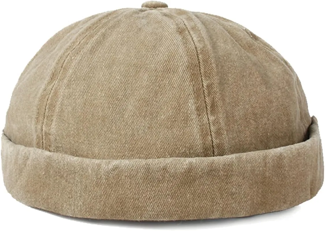 Retro Cotton No Brim Hat Adjustable Rolled Cuff Brimless Beanie Skull Cap