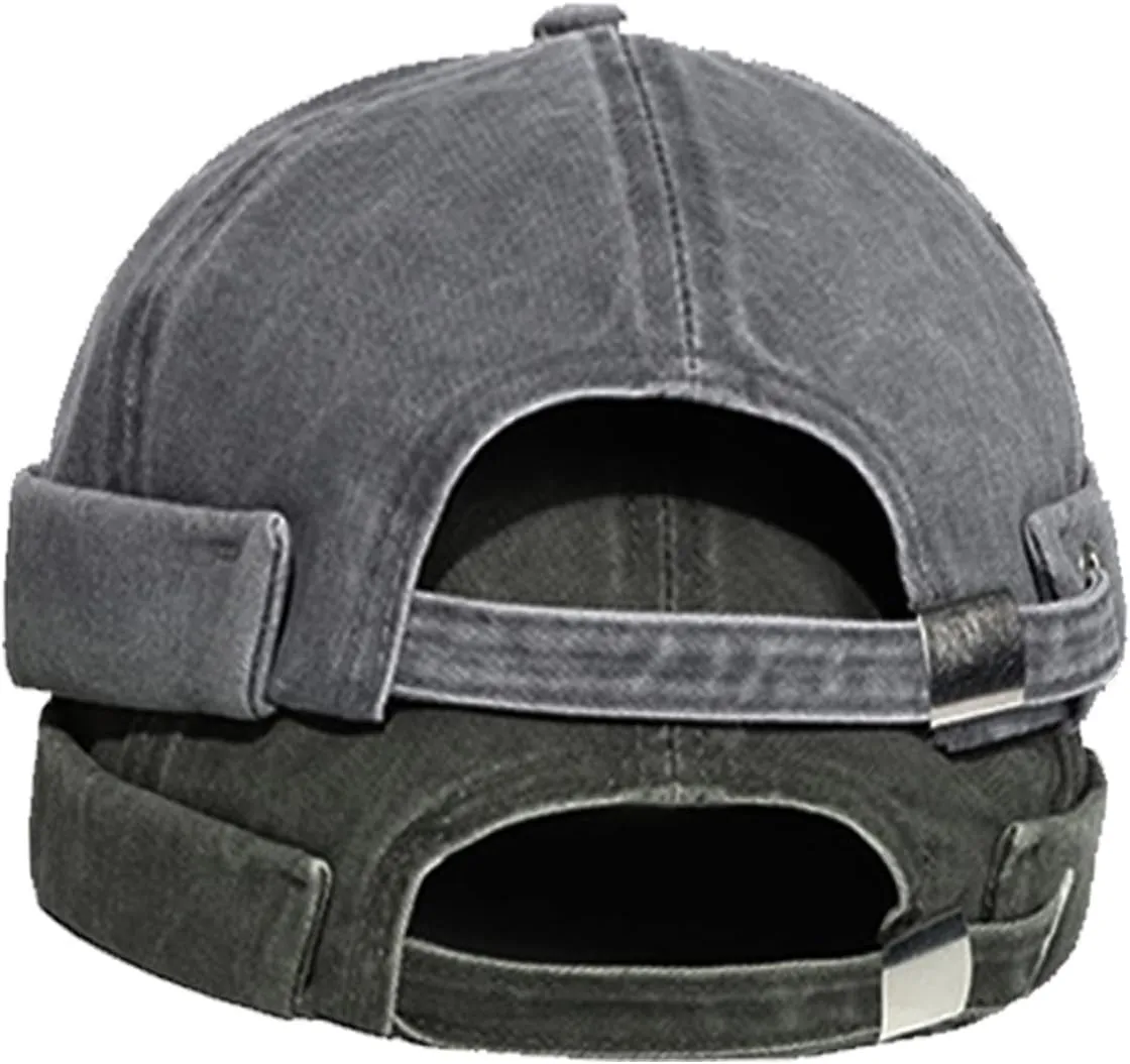 Retro Cotton No Brim Hat Adjustable Rolled Cuff Brimless Beanie Skull Cap