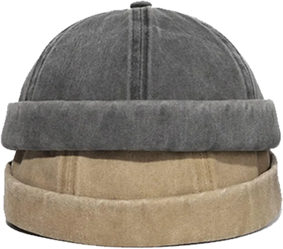 Retro Cotton No Brim Hat Adjustable Rolled Cuff Brimless Beanie Skull Cap