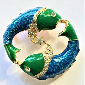 Rhinestone & Enamel Fish Brooch