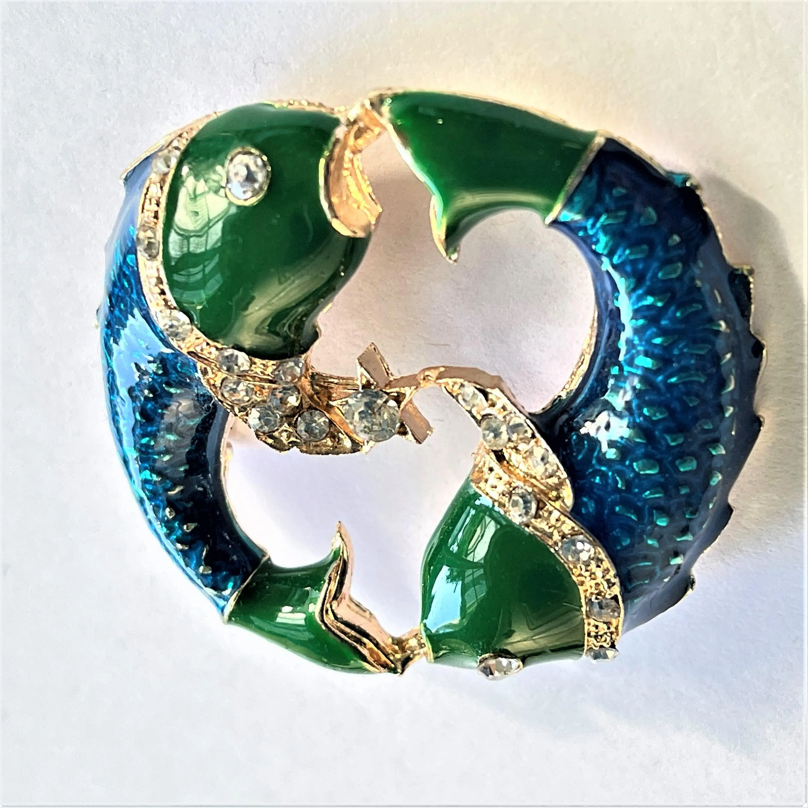 Rhinestone & Enamel Fish Brooch