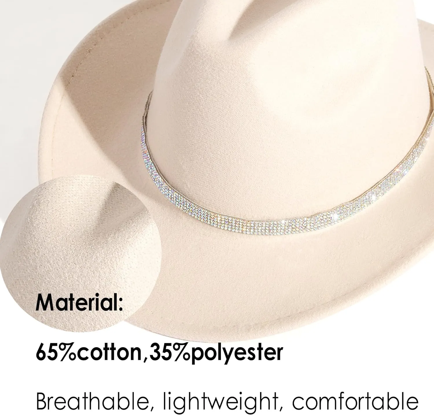 Rhinestone Cowgirl Cowboy Hat Shiny Wide Brim Hat for Party