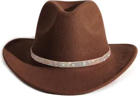 Rhinestone Cowgirl Cowboy Hat Shiny Wide Brim Hat for Party