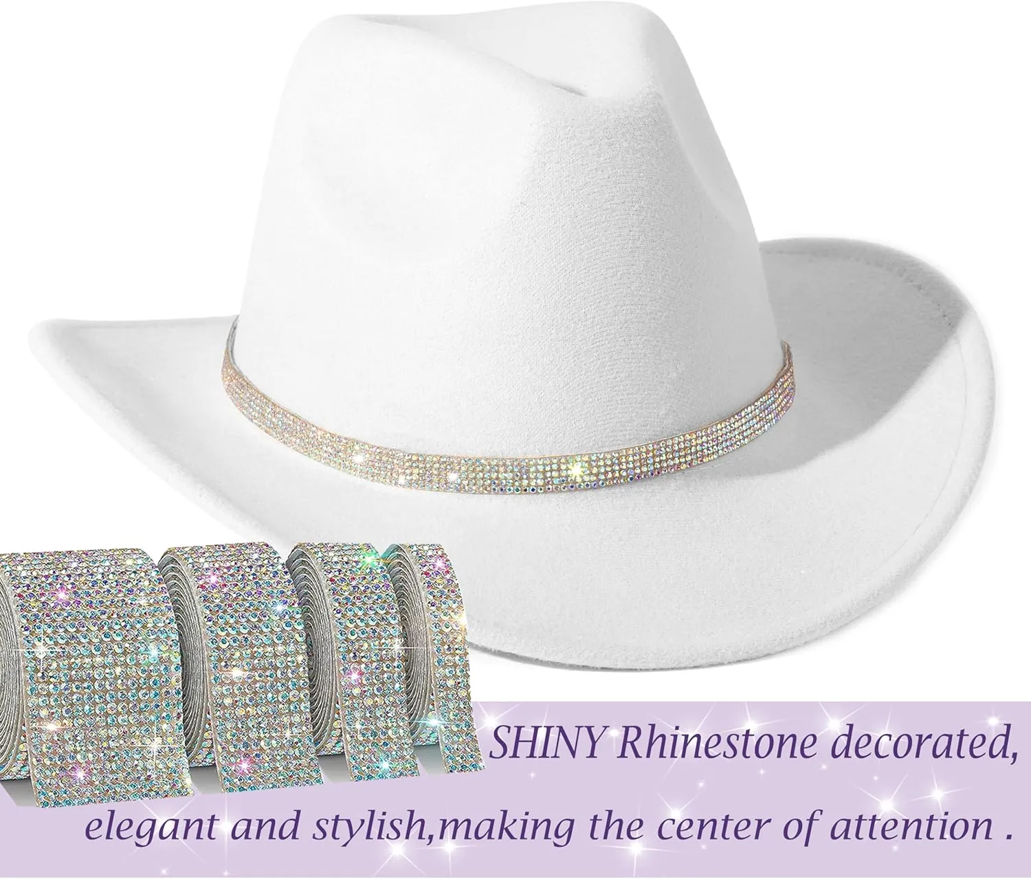 Rhinestone Cowgirl Cowboy Hat Shiny Wide Brim Hat for Party