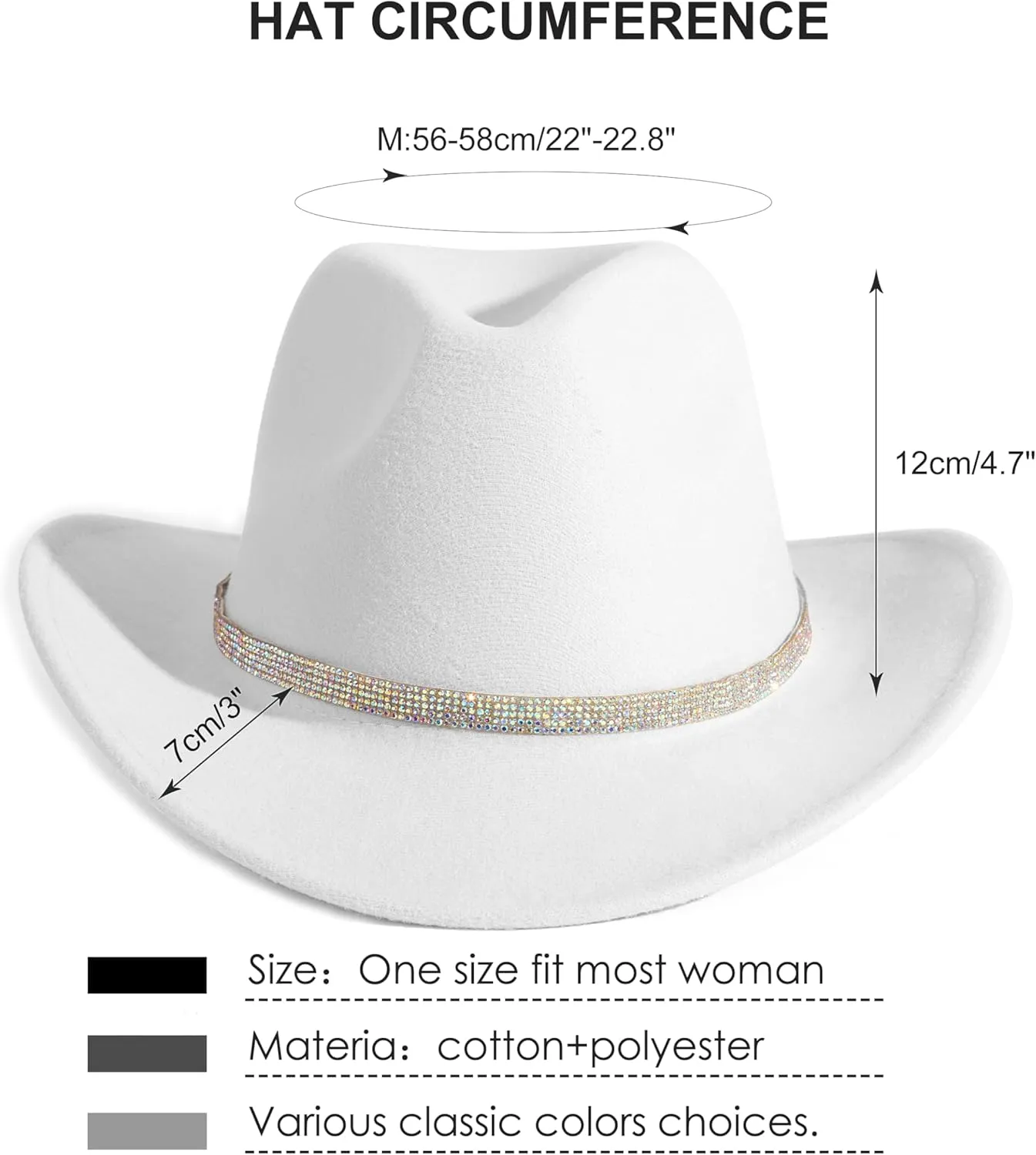 Rhinestone Cowgirl Cowboy Hat Shiny Wide Brim Hat for Party