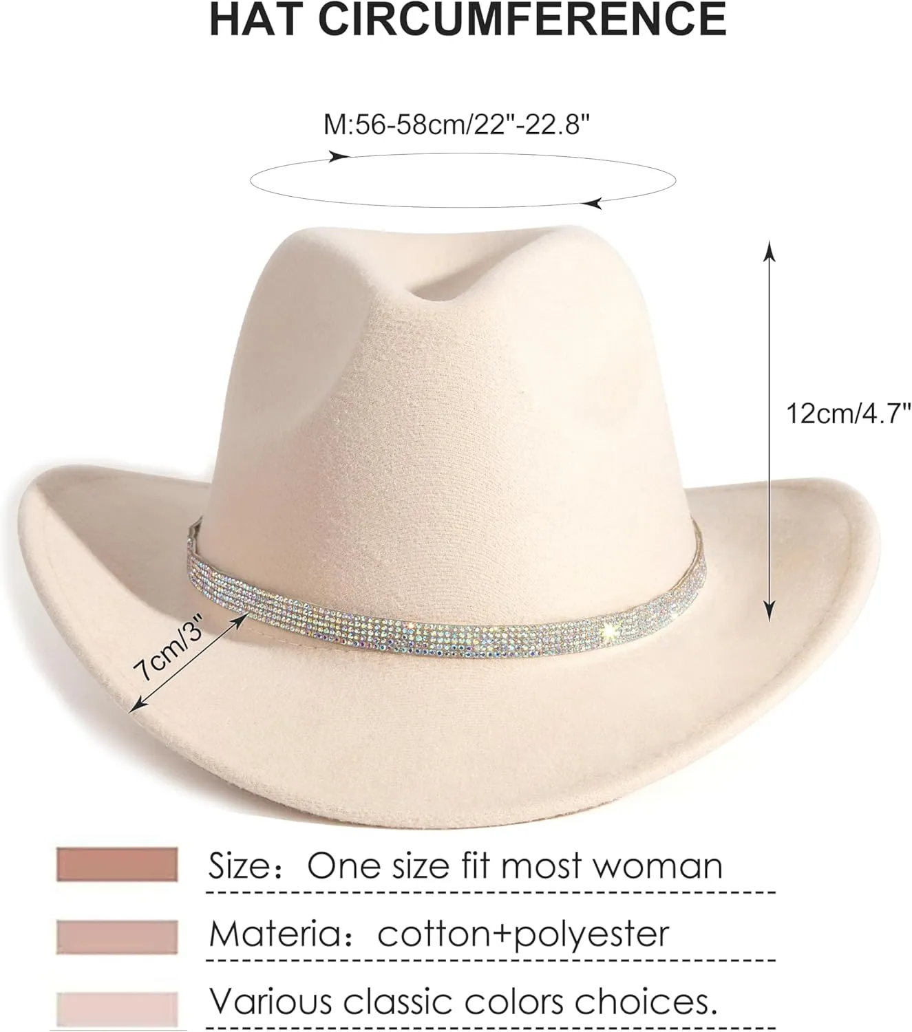 Rhinestone Cowgirl Cowboy Hat Shiny Wide Brim Hat for Party