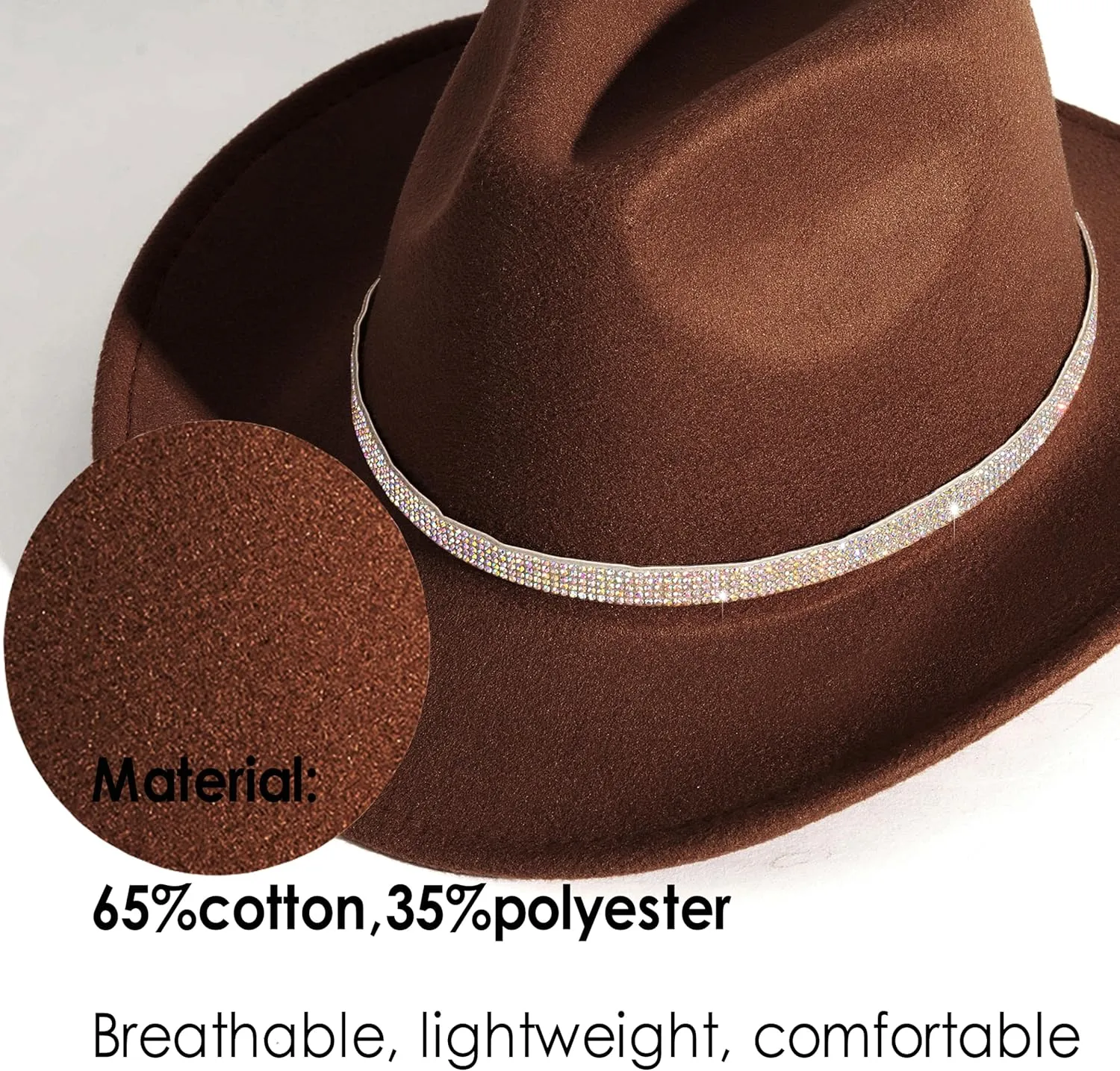 Rhinestone Cowgirl Cowboy Hat Shiny Wide Brim Hat for Party