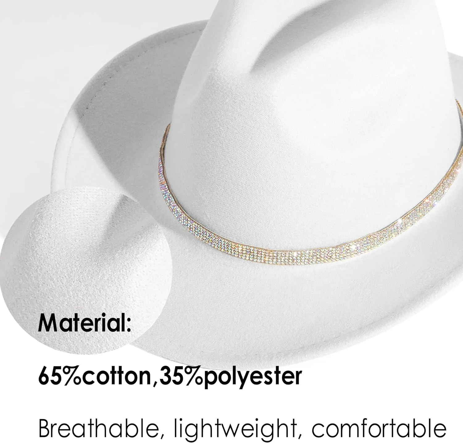 Rhinestone Cowgirl Cowboy Hat Shiny Wide Brim Hat for Party