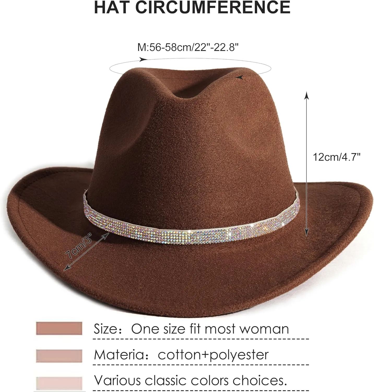 Rhinestone Cowgirl Cowboy Hat Shiny Wide Brim Hat for Party