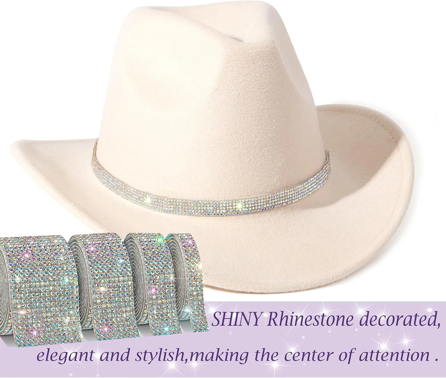 Rhinestone Cowgirl Cowboy Hat Shiny Wide Brim Hat for Party