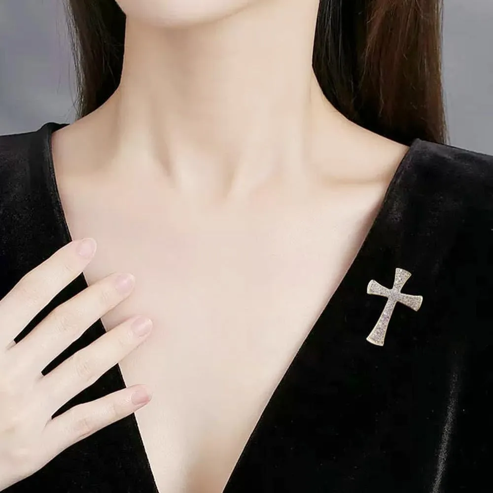 Rhinestone Cross Brooch Pin for Women Girls Crystal Christian Cross Star Brooches Lapel Pin Sparkling Religious Unisex Faith Lightweight Dress Accessories Jewelry Gift
