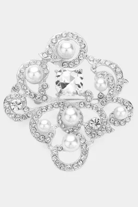 Rhinestone Embellished Brooch - Silver