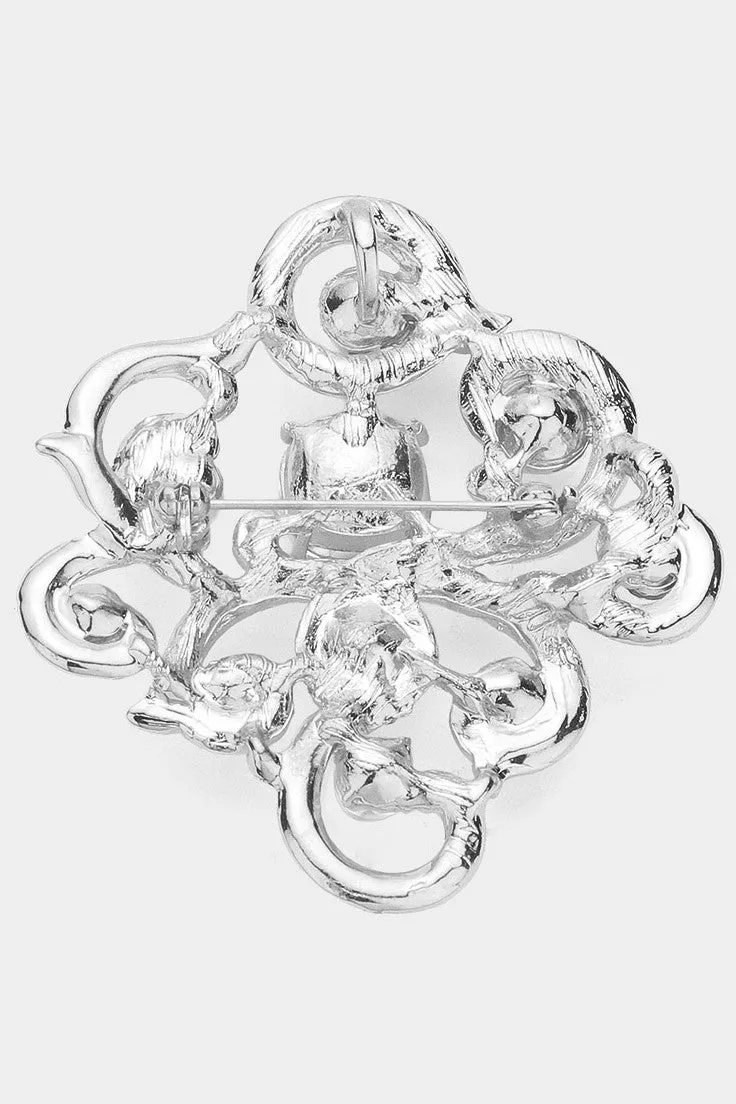Rhinestone Embellished Brooch - Silver