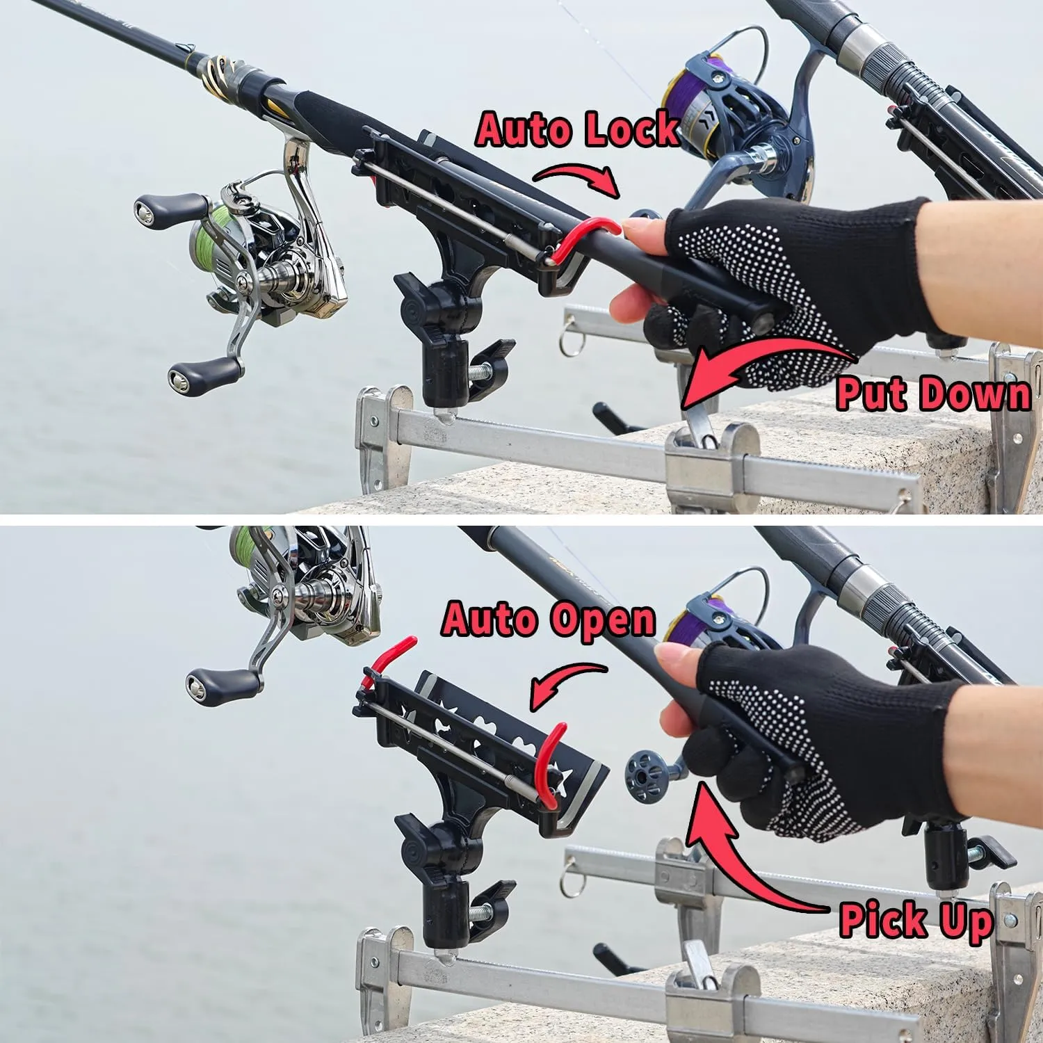 Rod Holders for Fishing Boat & Fishing Rod Holder for Ground, Rod Holders for Bank Fishing, Fishing Rod Holder with Enlarge Clamp & Ground Stake, Fit Round/Square Tube railings & All Kinds of Terrains