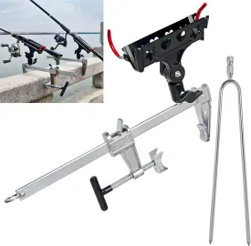 Rod Holders for Fishing Boat & Fishing Rod Holder for Ground, Rod Holders for Bank Fishing, Fishing Rod Holder with Enlarge Clamp & Ground Stake, Fit Round/Square Tube railings & All Kinds of Terrains