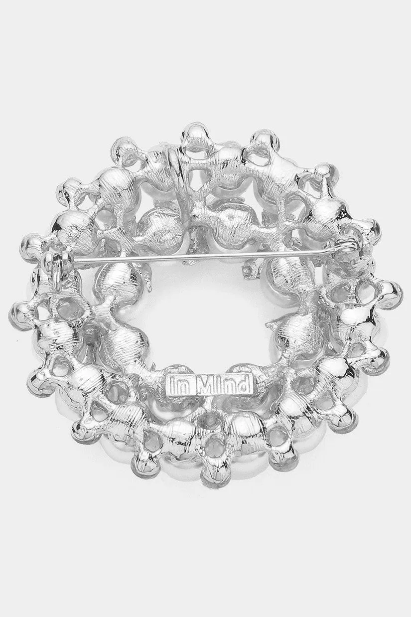 Round Rhinestone Embellished Brooch - Silver