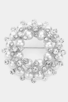 Round Rhinestone Embellished Brooch - Silver